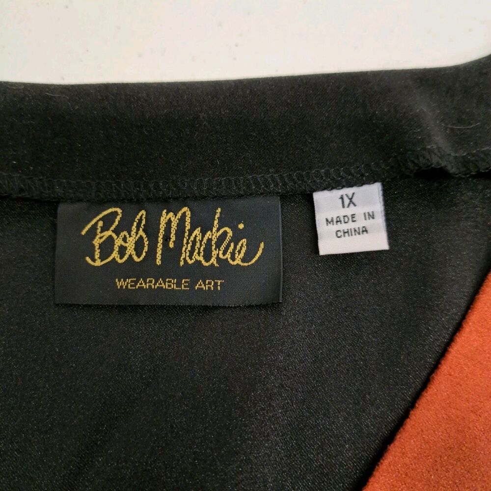 Bob Mackie Wearable Art Orange Black Embroidered Peacock Feather Vest Size XL - Picture 3 of 8